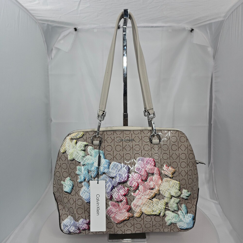 Calvin Klein Lucy Triple Compartment Satchel/Tote Pastel Floral Flowers RN54163